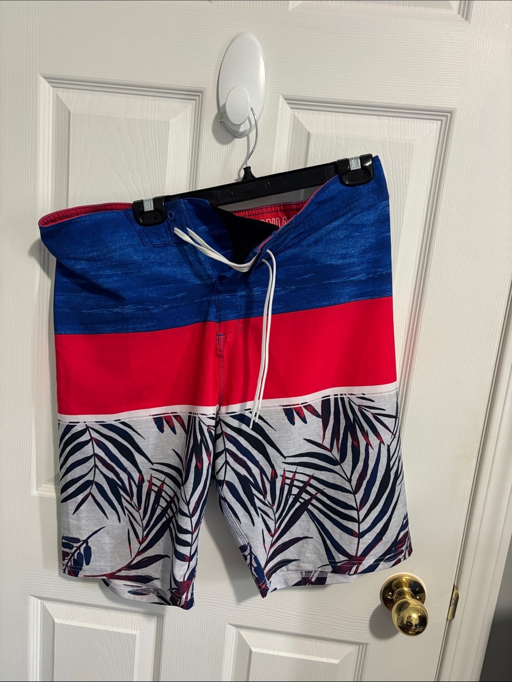 Old Navy Blue, Red & White Palm-Print Swim Board Shorts